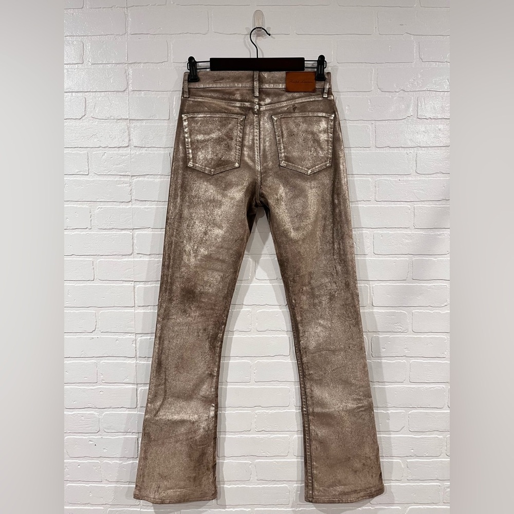 Ralph Lauren Purple Label Collection Metallic Gold Boot Cut Jeans Made in Italy - Picture 11 of 17